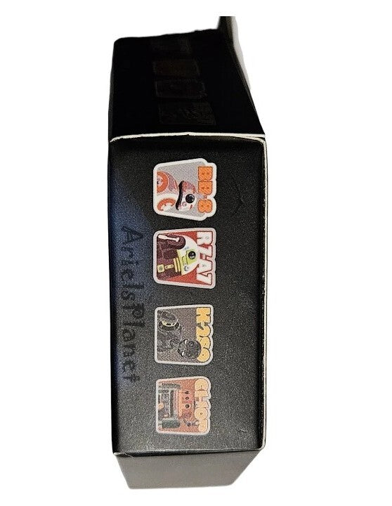 Black rectangular device with colorful symbols on a white background