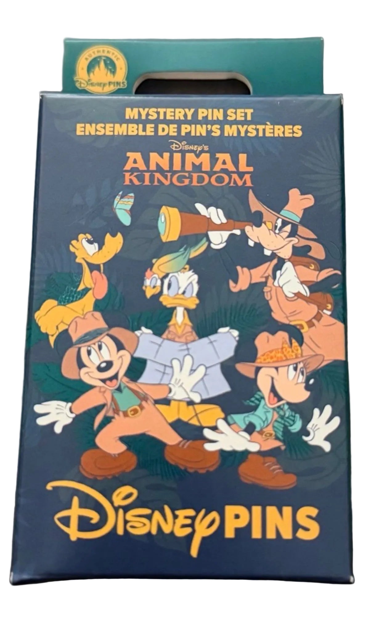 Disney Animal Kingdom mystery pin set packaging with characters on a white background