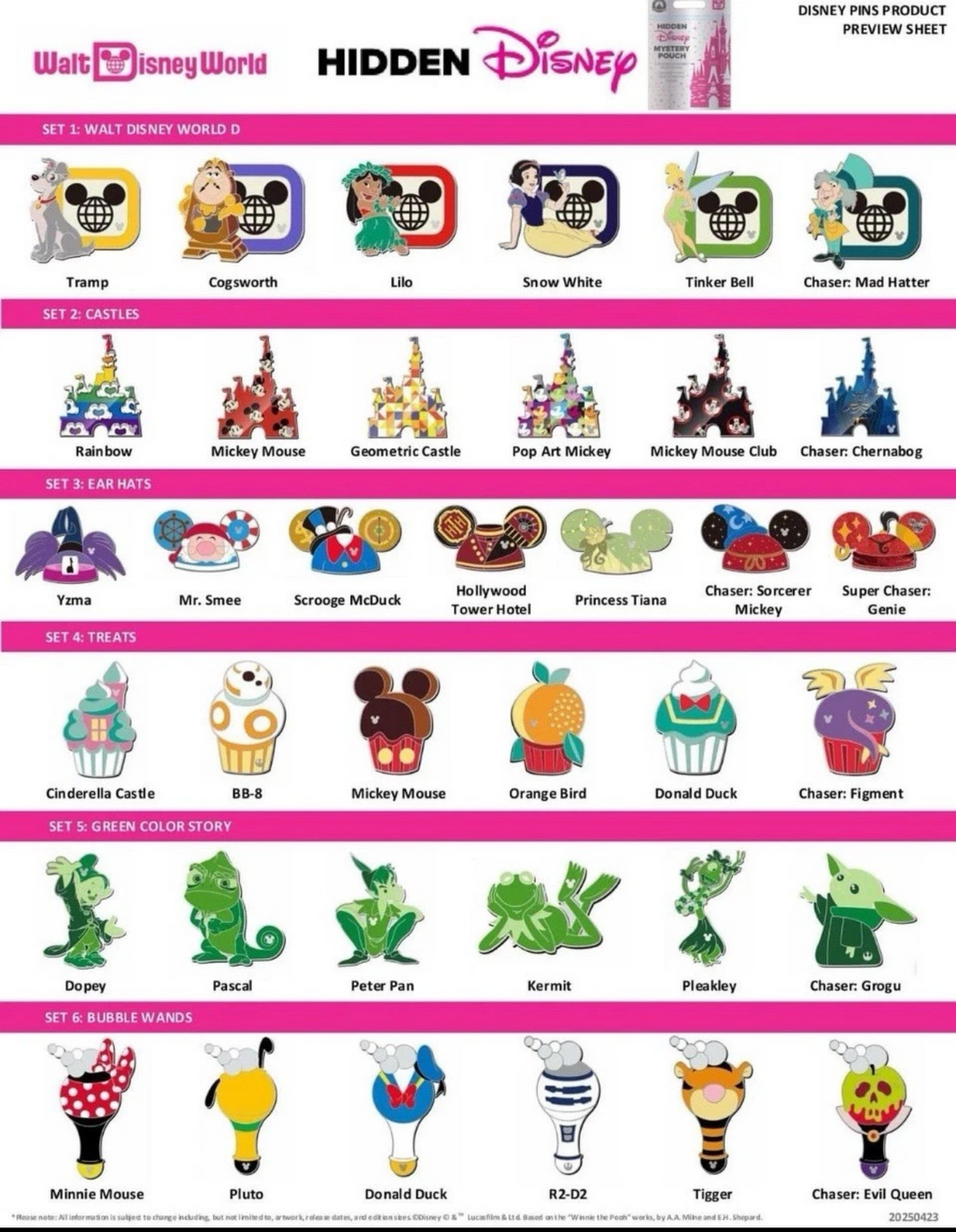 Collection of Disney figurines displayed on a screen with a pink border.