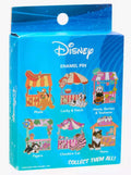 Disney enamel pin set packaging with characters and blue background