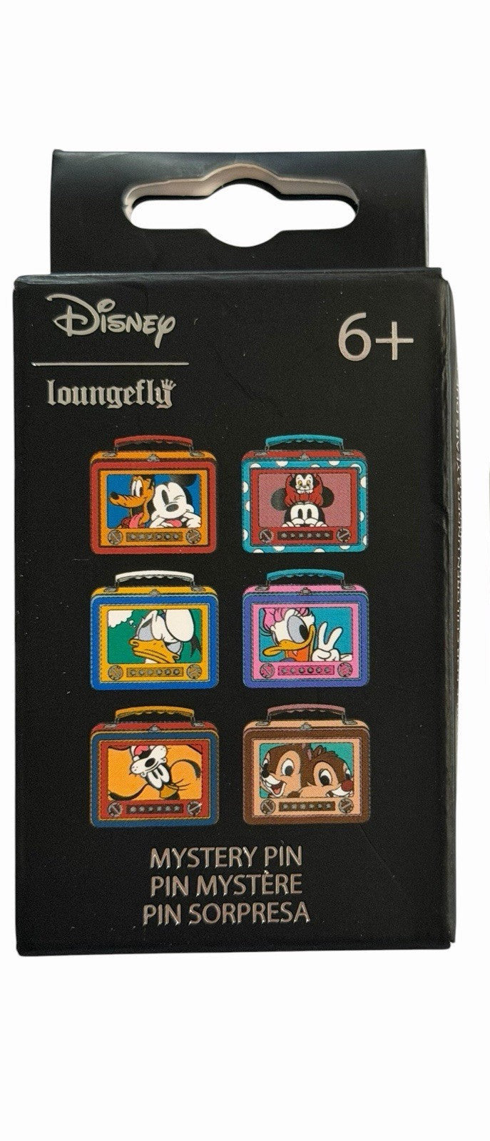 Disney Loungefly mystery pin set with packaging on a white background