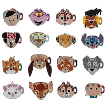 Collection of cartoon character face masks arranged in a 4x4 grid.
