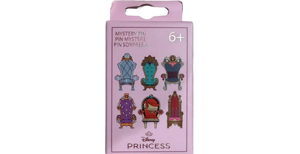 Packaged Disney Princess mystery pin set on a white background
