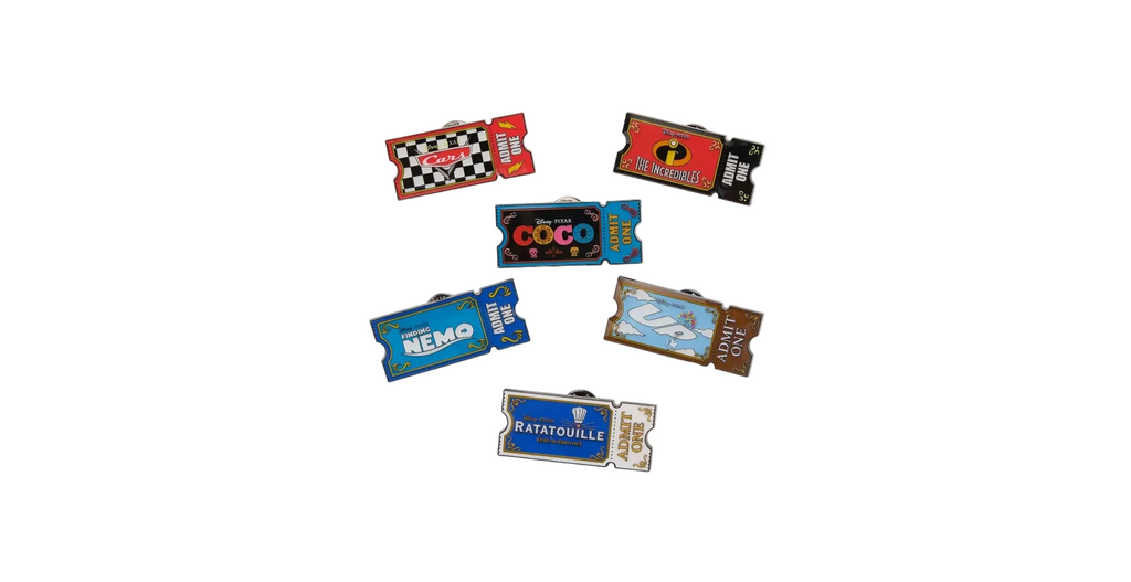 Collection of colorful movie-themed stickers on a white background