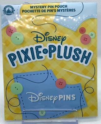 Disney Pixie Plush mystery pin pouch packaging with buttons and needle design.