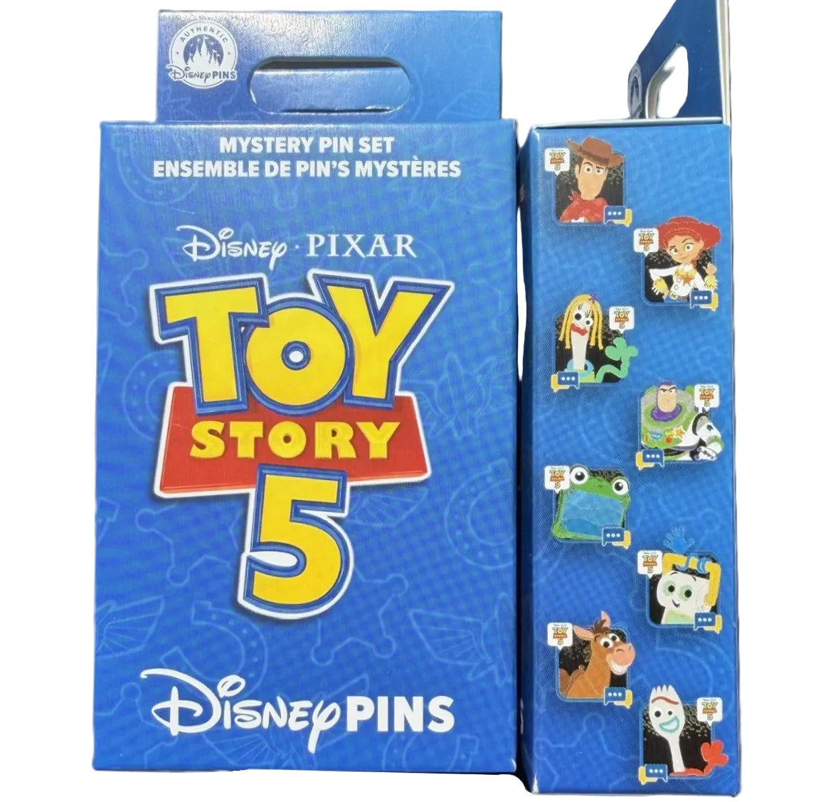 Toy Story 5 Disney Pins packaging with pins displayed on a white background