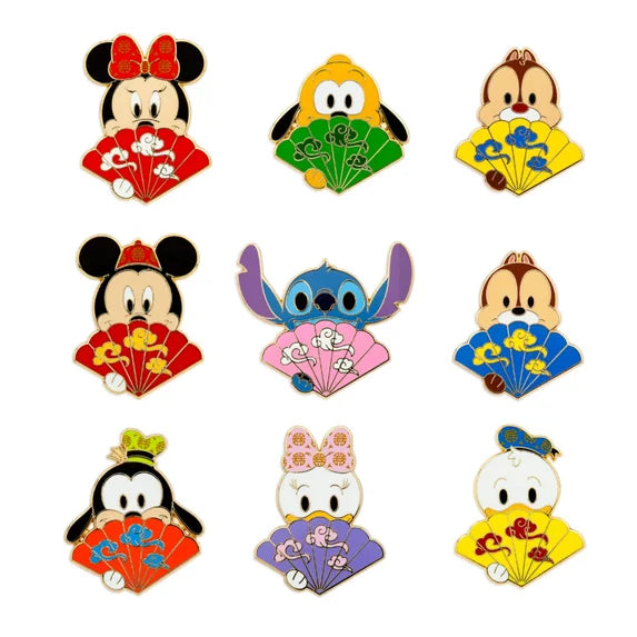 Disney Parks Character Folding Fans Mystery Pins